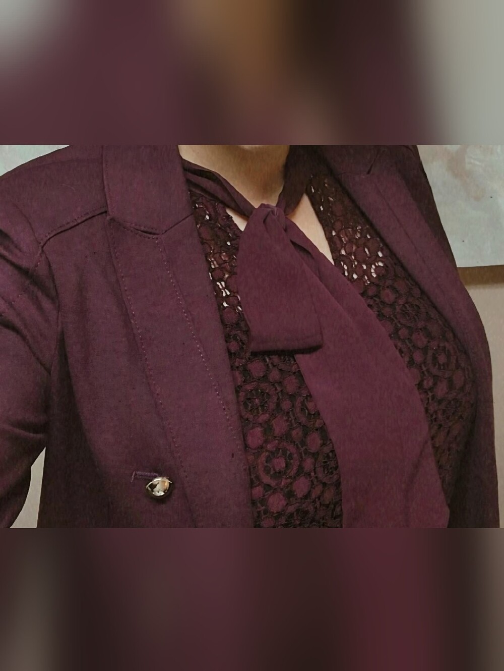 White House Black Market Wine Ponte Blazer with Metallic Buttons - Picture 6 of 6